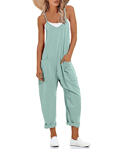 Lentta Damen Causal Jumpsuits V Ausschnitt Ärmellose Haremsoveralls Stretchy Verstellbarer Träger Strampler mit Taschen, Blaugrün/Ein Hauch von Paradies (Trace of Paradise), Small von Lentta