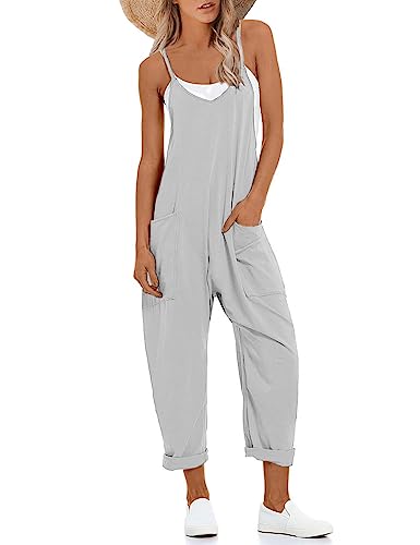Lentta Damen Causal Jumpsuits V Ausschnitt Ärmellose Haremsoveralls Stretchy Verstellbarer Träger Strampler mit Taschen, Lightgrey, Large von Lentta