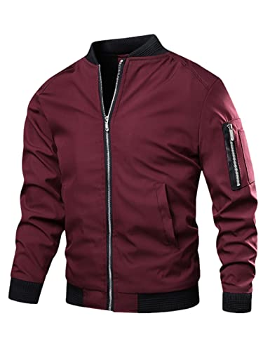 Lentta Herren Slim Fit Leichte Softshell Bomberjacke Mantel Fall Jacken für Männer, 05 Weinrot, XX-Large von Lentta