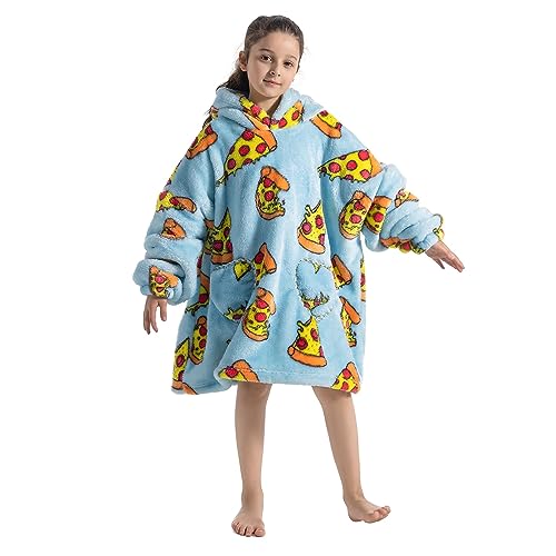 Lenugeo Blanket Hoodie Decke Große Kinder, Tragbare Kuscheldecke mit Ärmeln und Kapuze, Oversize Decken Pullover Kuschel Pulli, Übergroße Kuschelpullover Für Mädchen Jungen 7-14 Jahren von Lenugeo