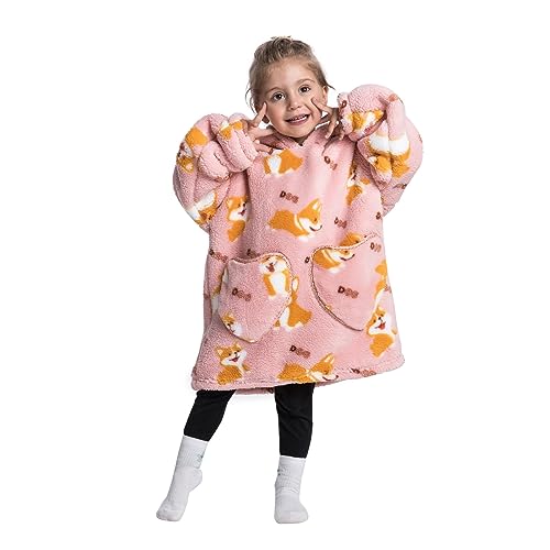 Lenugeo Blanket Hoodie Decke Kleine Kinder, Tragbare Kuscheldecke mit Ärmeln und Kapuze, Oversize Decken Pullover Kuschel Pulli, Übergroße Kuschelpullover Für Mädchen Jungen 2-6 Jahren von Lenugeo