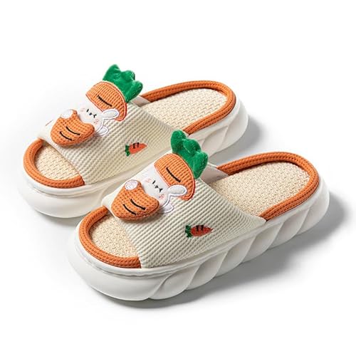 Lenugeo Cartoon Karotte-Hausschuhe Damen Herren, Kawaii Carrot Rutschfeste Linen Slippers, Niedliche Kuschelige Stumme Haus Slides von Lenugeo