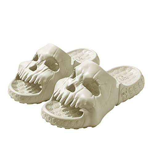 Lenugeo Cloud Skull Slippers Slides,Lustige Totenkopf Hausschuhe für Damen Herren,Sommer Cozy Hausschuhe|46-47 Beige von Lenugeo