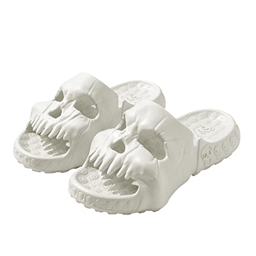 Lenugeo Cloud Skull Slippers Slides,Lustige Totenkopf Hausschuhe für Damen Herren,Sommer Cozy Hausschuhe|44-45 Weiß von Lenugeo