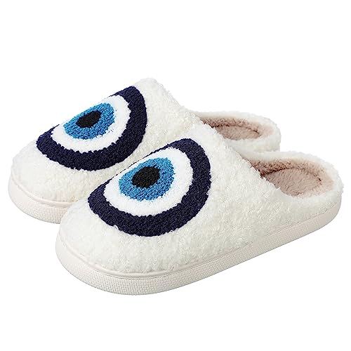 Lenugeo Lustige Cartoon Hauschuhe, Damen Herren Winter Plüsch Schlappen, Warme Flauschige Cozy Slippers, Kuschel Fell Kawaii Pantoffeln | Evil Eye 37-38 EU von Lenugeo