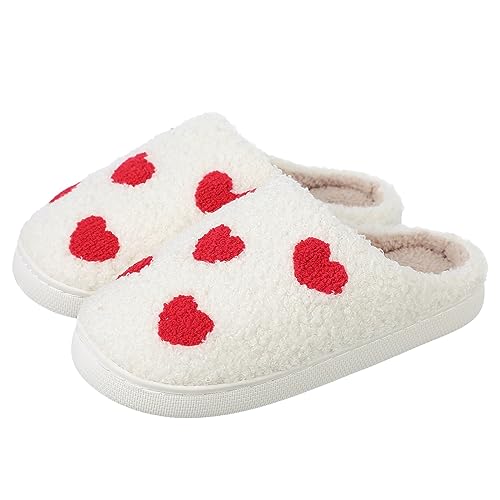 Lenugeo Lustige Cartoon Hauschuhe, Damen Herren Winter Plüsch Schlappen, Warme Flauschige Cozy Slippers, Kuschel Fell Kawaii Pantoffeln | Herz 37-38 EU von Lenugeo