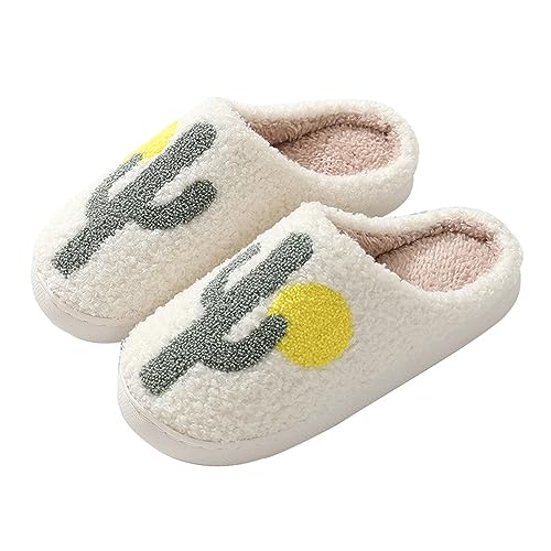 Lenugeo Lustige Cartoon Hauschuhe, Damen Herren Winter Plüsch Schlappen, Warme Flauschige Cozy Slippers, Kuschel Fell Kawaii Pantoffeln | Kaktus 39-40 EU von Lenugeo