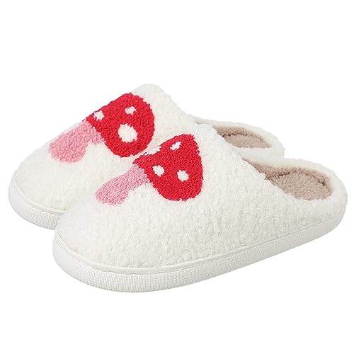 Lenugeo Lustige Cartoon Hauschuhe, Damen Herren Winter Plüsch Schlappen, Warme Flauschige Cozy Slippers, Kuschel Fell Kawaii Pantoffeln | Pilz 37-38 EU von Lenugeo