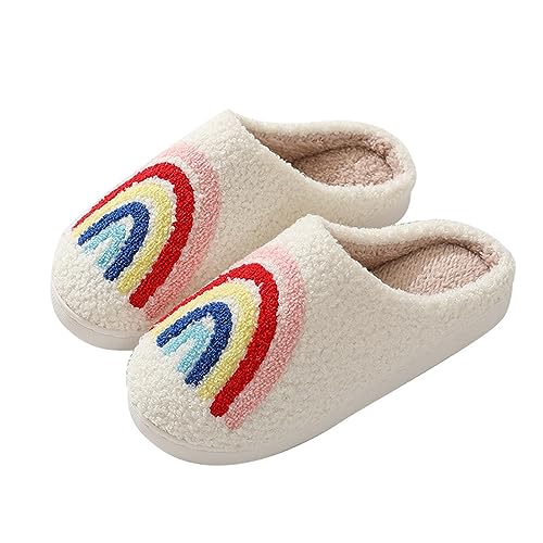 Lenugeo Lustige Cartoon Hauschuhe, Damen Herren Winter Plüsch Schlappen, Warme Flauschige Cozy Slippers, Kuschel Fell Kawaii Pantoffeln | Regenbogen 37-38 EU von Lenugeo