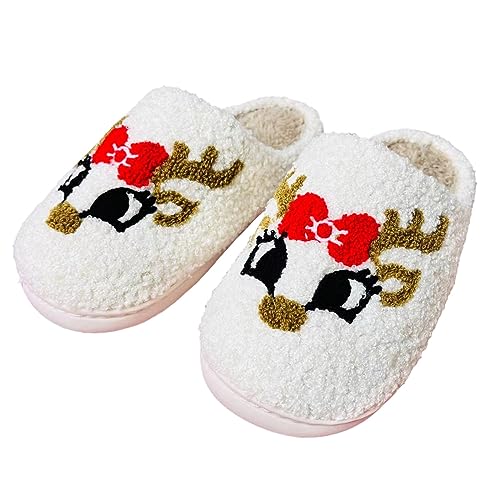 Lenugeo Lustige Cartoon Hauschuhe, Damen Herren Winter Plüsch Schlappen, Warme Flauschige Cozy Slippers, Kuschel Fell Kawaii Pantoffeln | Rentier 37-38 EU von Lenugeo