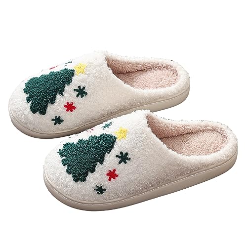 Lenugeo Lustige Cartoon Hauschuhe, Damen Herren Winter Plüsch Schlappen, Warme Flauschige Cozy Slippers, Kuschel Fell Kawaii Pantoffeln | Weihnachtsbaum 39-40 EU von Lenugeo