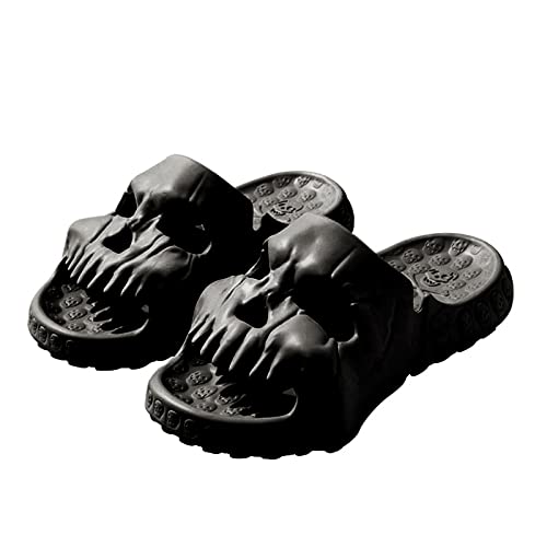 Lenugeo Lustige Totenkopf Schlappen, Damen Herren Skull Pantoffeln, Schädel Hausschuhe Cloud Slippers Slides, Sommer Badelatschen Schädeldesign Unisex | 36-37 EU Schwarz von Lenugeo