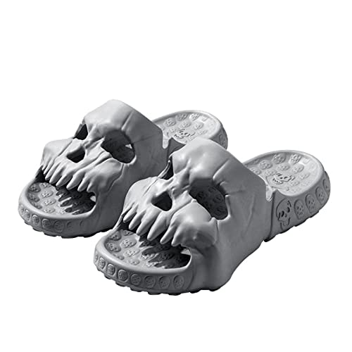 Lenugeo Lustige Totenkopf Schlappen, Damen Herren Skull Pantoffeln, Schädel Hausschuhe Cloud Slippers Slides, Sommer Badelatschen Schädeldesign Unisex | 42-43 EU Grau von Lenugeo