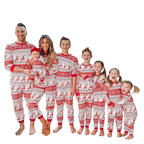 Lenugeo Weihnachts Matching Pyjamas 2er Set, Familie Couple Partner Paare Weihnachten Schlafanzug, Christmas Homewear Rentier Weihnachtspyjama Weihnachtsoutfit | Für Kinder, Rot und Weiß (A) von Lenugeo