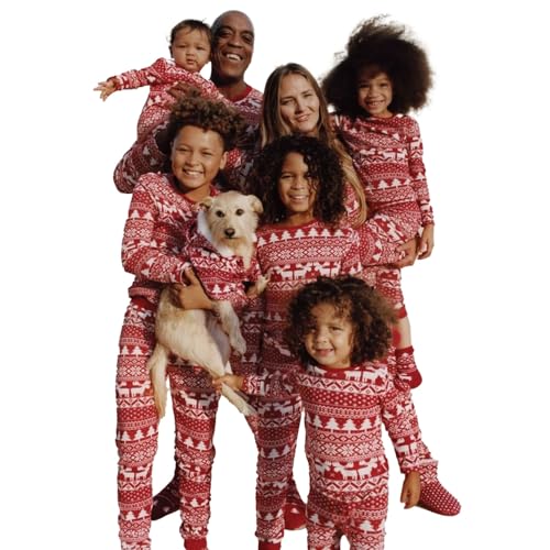 Lenugeo Weihnachts Matching Pyjamas 2er Set, Familie Couple Partner Paare Weihnachten Schlafanzug, Christmas Homewear Rentier Weihnachtspyjama Weihnachtsoutfit | Für Kinder, Rot und Weiß (E) von Lenugeo