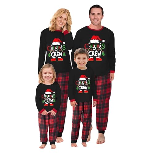 Lenugeo Weihnachts Matching Pyjamas 2er Set, Familie Couple Partner Paare Weihnachten Schlafanzug, Christmas Homewear Rentier Weihnachtspyjama Weihnachtsoutfit | Für Kinder, Schwarz (H) von Lenugeo