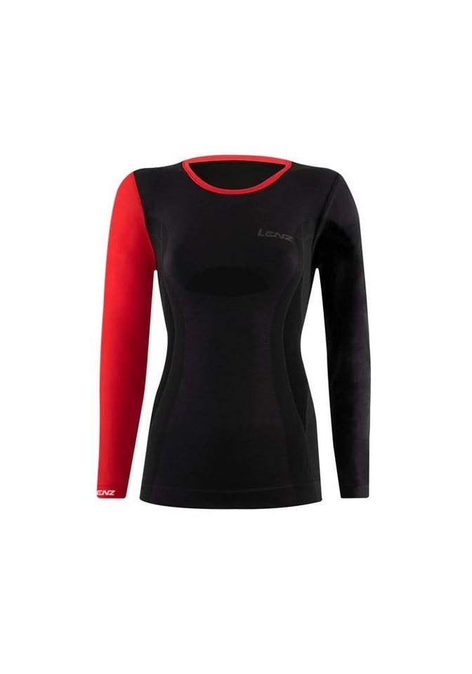 Lenz Langarmshirt Funktionsunterwäsche Merino 6.0 Rundhals schwarz/rot Damen von Lenz