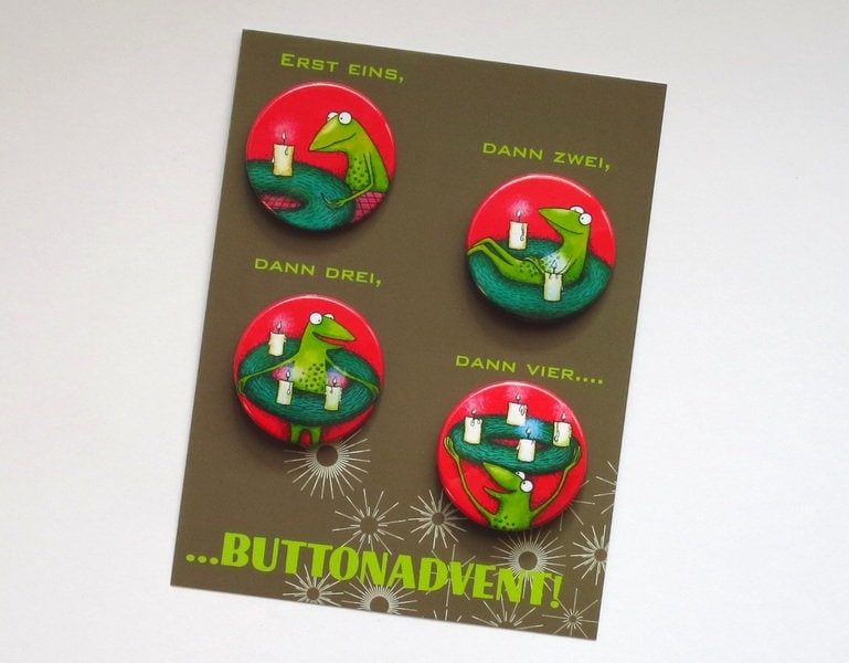 Buttonadvent - 4 Buttons Zur Adventszeit, Adventkranz, Adventkalender, Advent Zum Anstecken, Advent, Am Revers von Lenzkunzt