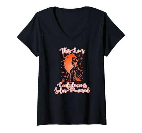 Damen This Leo Confidence is SOLAR-Powered T-Shirt mit V-Ausschnitt Damen This Leo Confidence is SOLAR-Powered T-Shirt mit V-Ausschnitt von Leo Confidence Zodiac Horoscope Astrology Symbol