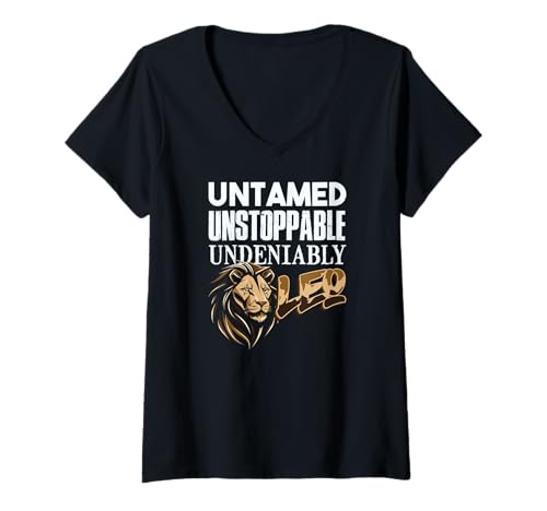 Damen Untamed Unstoppable UNDENIABLY Leo T-Shirt mit V-Ausschnitt Damen Untamed Unstoppable UNDENIABLY Leo T-Shirt mit V-Ausschnitt von Leo Unstoppable Untamed Undeniably Zodiac