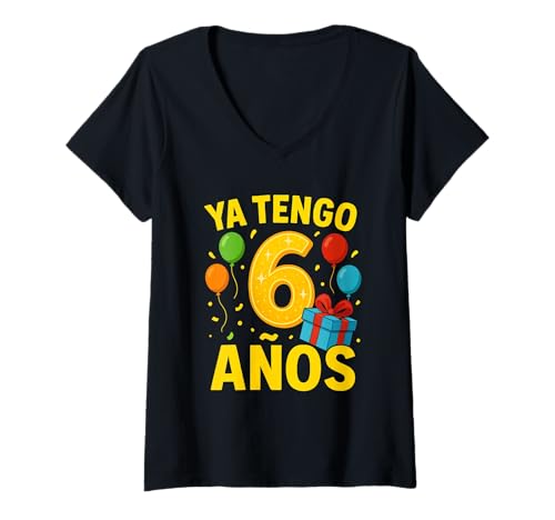 Damen Tango 6 Años Diseño Festivo Cumpleaños Infantil en Español T-Shirt mit V-Ausschnitt Damen Tango 6 Años Diseño Festivo Cumpleaños Infantil en Español T-Shirt mit V-Ausschnitt von Leo's Print Shop