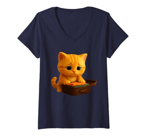 Damen Süße Katze, traurig, den Urlaub zu verlassen, Bezaubernde animierte Löwe die Katze T-Shirt mit V-Ausschnitt Damen Süße Katze, traurig, den Urlaub zu verlassen, Bezaubernde animierte Löwe die Katze T-Shirt mit V-Ausschnitt von Leo's Stories