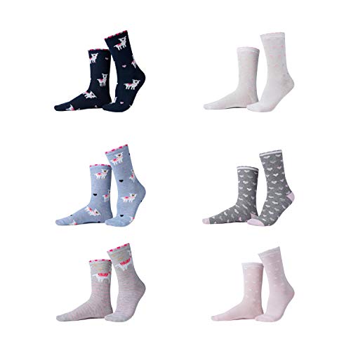 Leo & Emma Socken Set 6 Paar für Kinder verschiedene Größen (Lama und Herzchen), mehrfarbig, 27-30 von Leo & Emma