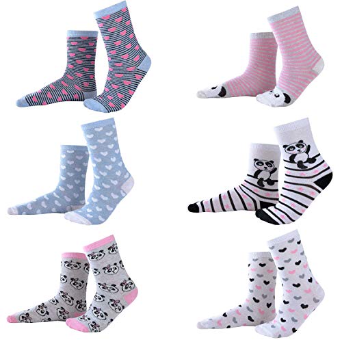 Leo & Emma Socken Set 6 Paar für Kinder verschiedene Größen (Panda und Herzchen), mehrfarbig, 27-30 von Leo & Emma