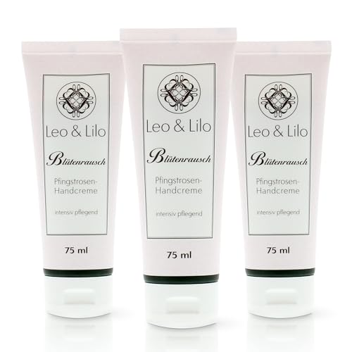 Leo & Lilo 3er Set Pfingstrosen Handcreme 75 ml - Intensive Pflege für trockene und Hände - Mit pflanzlichen Bio-Ölen und Bio-Pfingstrosenblütenextrakt - zertifizierte Naturkosmetik von Leo & Lilo
