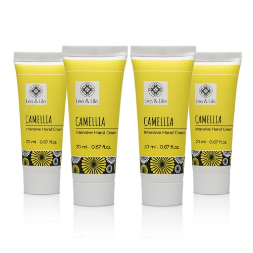 Leo & Lilo 4er-Set Handcreme Camellia 20 ml - Sehr intensive Pflege für trockene Hände - Mit kostbarem Bio-Kamelienöl und Kamelienblütenextrakt von Leo & Lilo