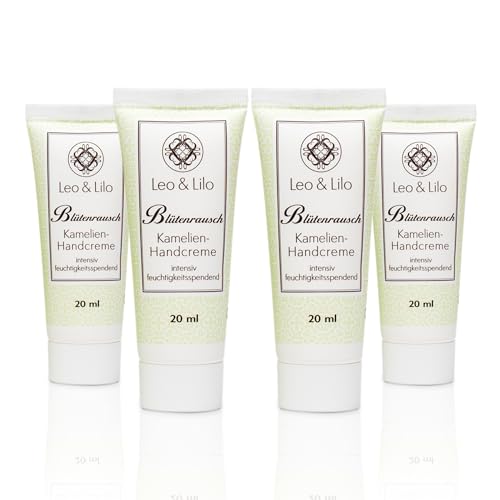 Leo & Lilo 4er-Set Handcreme Kamelie 20 ml - Sehr intensive Pflege für trockene Hände - Mit kostbarem Bio-Kamelienöl und Kamelienblütenextrakt - Naturkosmetik von Leo & Lilo