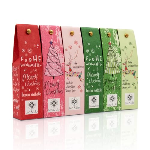Leo & Lilo Handcreme Geschenkset Kleiner Weihnachtsgruß - 6 einzeln verpackte Naturkosmetik zertifizierte Handcremes - Intensive Pflege für trockene Hände - 6 x 20 ml von Leo & Lilo
