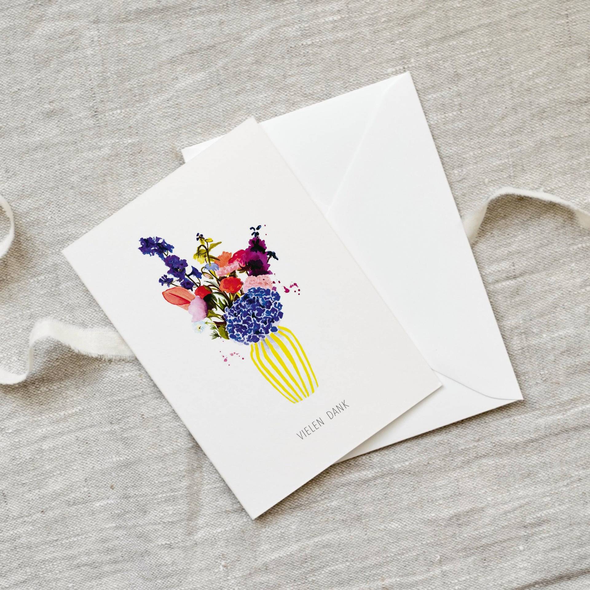 Dankeskarte Blumenvase | Karte Blumenstrauß Aquarell Bedankung Blumen Handgemalt Mit Umschlag Vielen Dank von LeoLaDouce