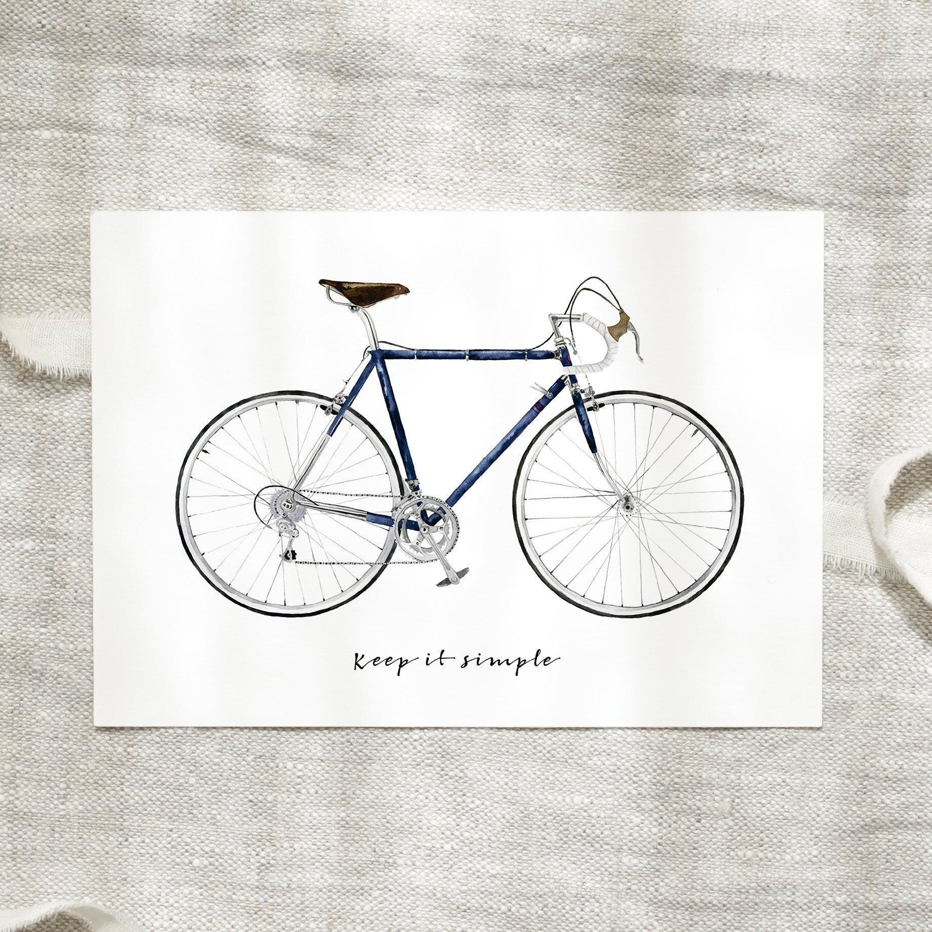 Postkarte A6 | Keep It Simple Karte Fahrrad Geschenk Bild Blumenkarte Blumen Geburtstagskarte Rennrad von LeoLaDouce