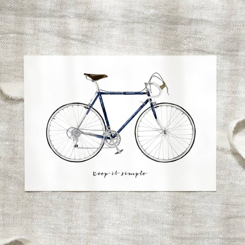 Postkarte A6 | Keep It Simple Karte Fahrrad Geschenk Bild Blumenkarte Blumen Geburtstagskarte Rennrad von LeoLaDouce
