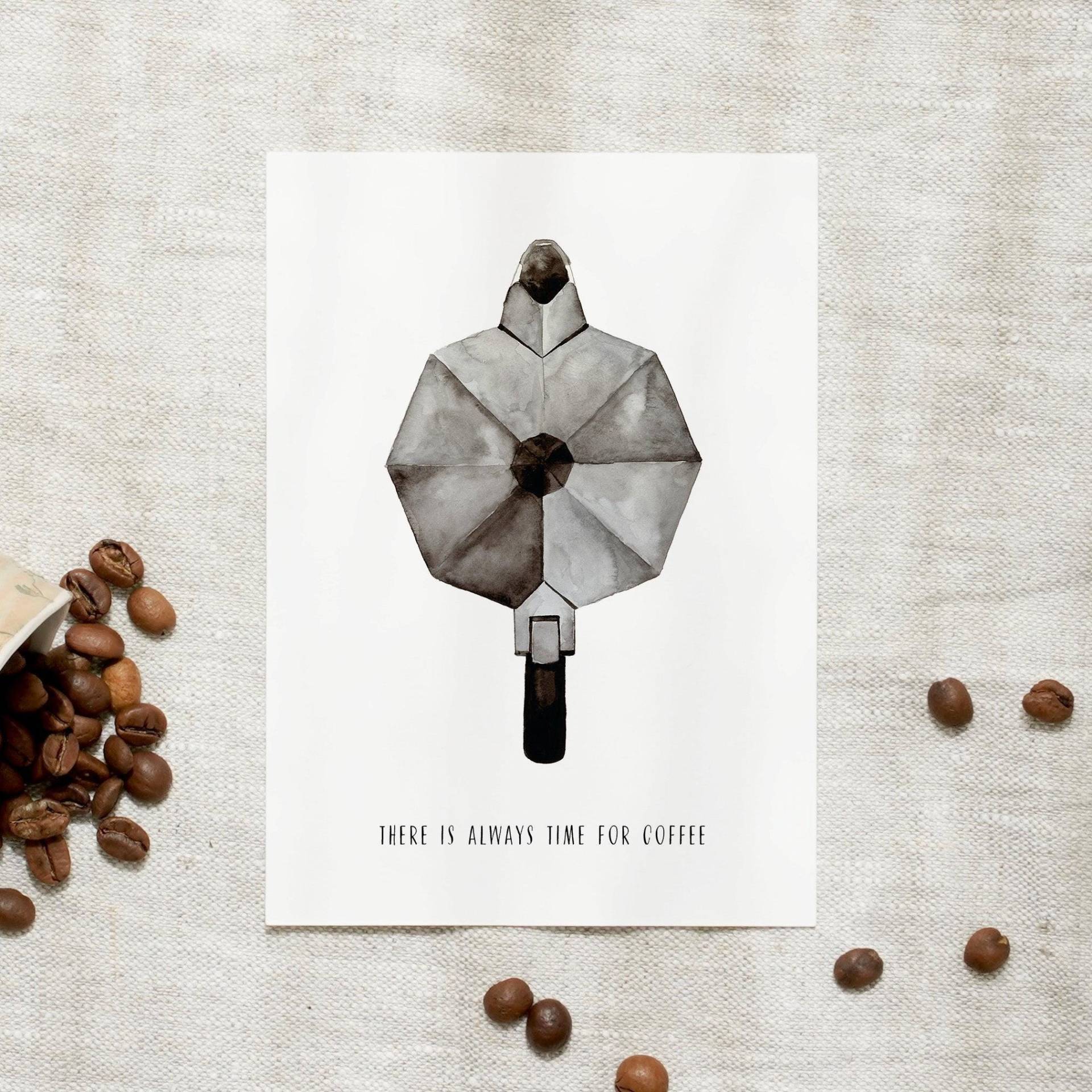 Postkarte | Always Time For Coffee Karte Kaffee Aquarell Coffee Lover Geburtstagskarte Blumenillustration Aquarell Bild Küche von LeoLaDouce