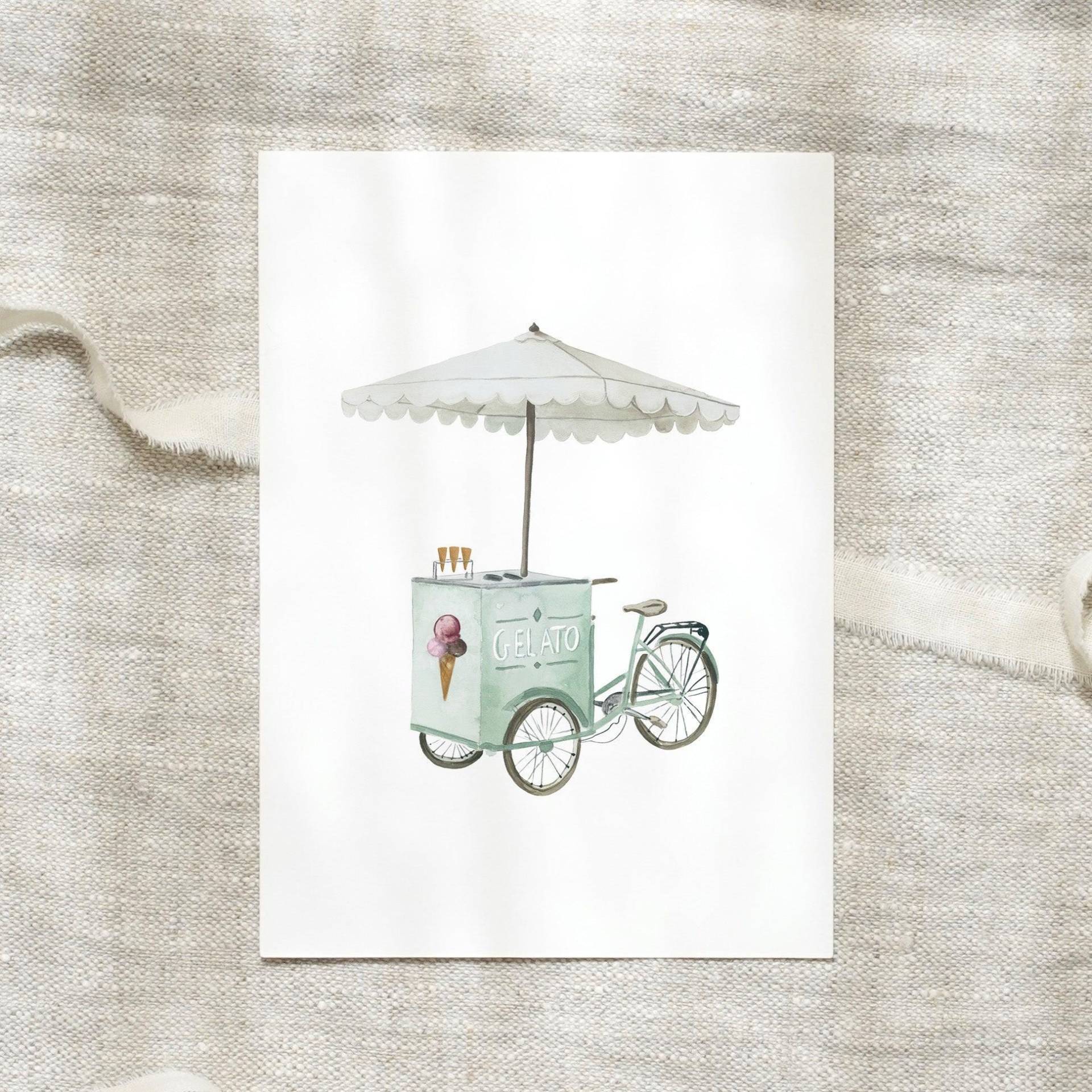Postkarte | Eis Gelato Bike A6 Karte Aquarell Handgemalt von LeoLaDouce