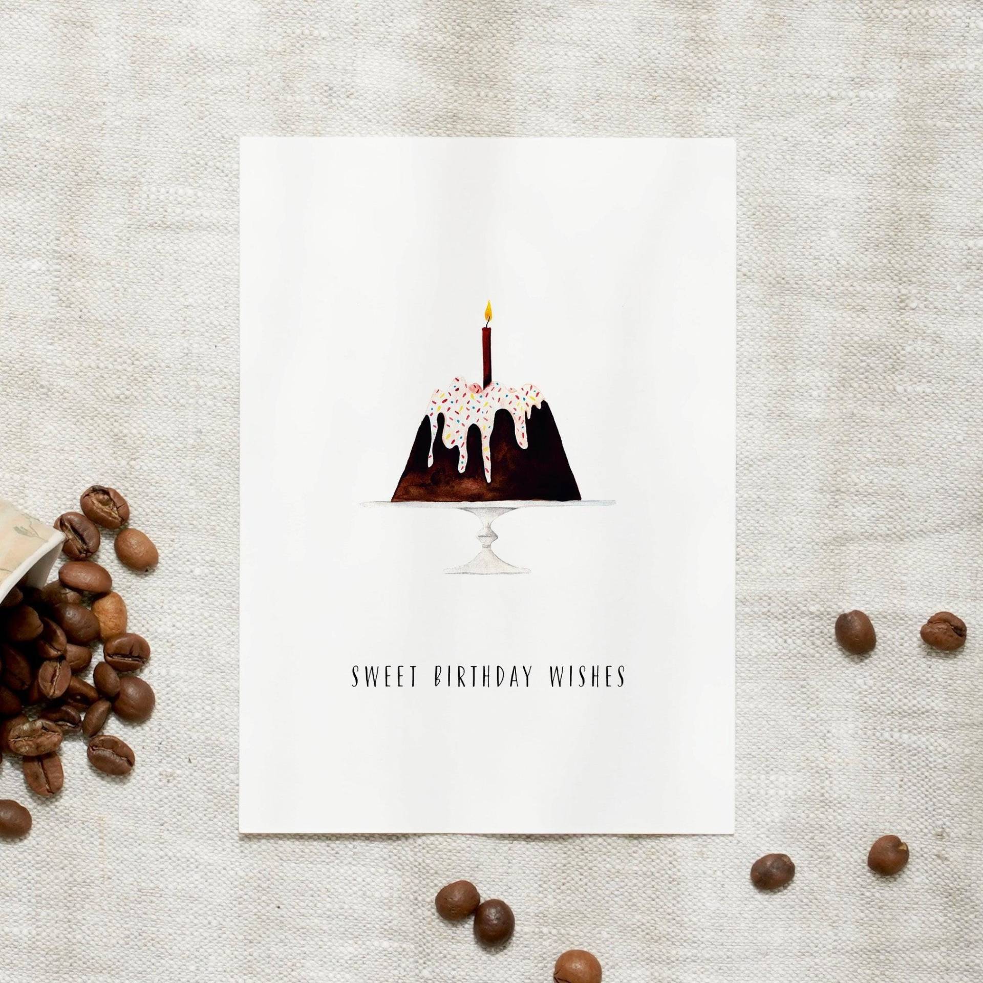 Postkarte Geburtstag | Sweet Birthday Wishes A6 Karte Geburtstagskarte Schreiben Kerzen Handgemalte Kaufen von LeoLaDouce