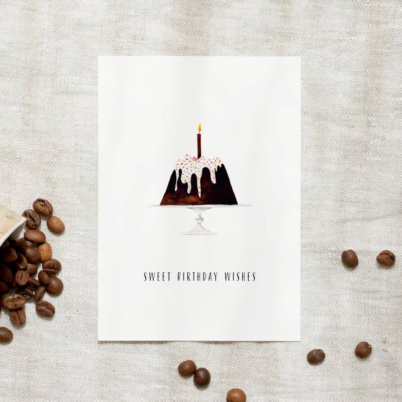 Postkarte Geburtstag | Sweet Birthday Wishes A6 Karte Geburtstagskarte Schreiben Kerzen Handgemalte Kaufen von LeoLaDouce