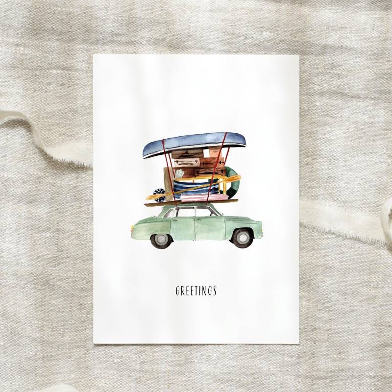 Postkarte | Urlaubsgrüße Auto A6 Karte Aquarell Handgemalt von LeoLaDouce
