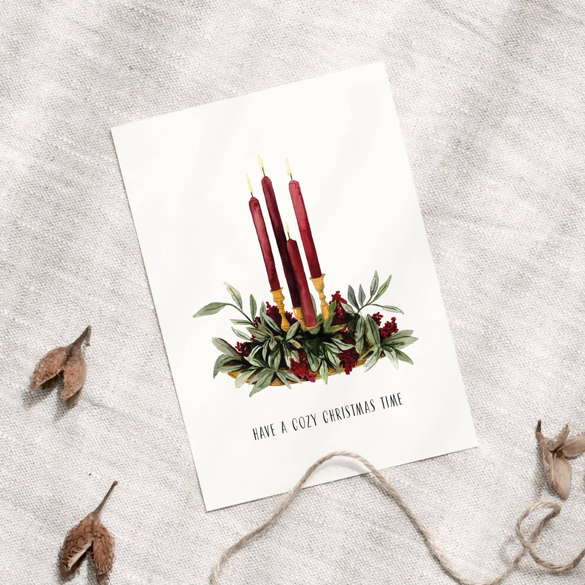Weihnachtskarte | Adventsgesteck Postkarte Weihnachten Karte Aquarell Handgemalte Weihnachtskarten Adventskranz von LeoLaDouce