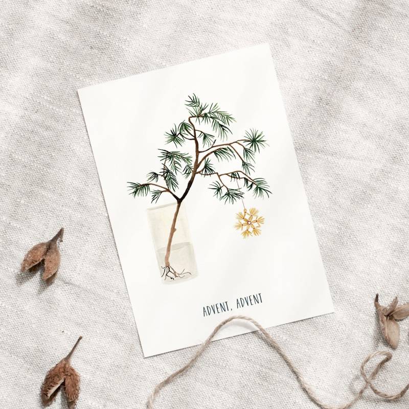 Weihnachtskarte Adventszweig A6 | Postkarte Weihnachten Karte Aquarell Handgemalt Weihnachtskarten Set Weihnachtsgeschenk von LeoLaDouce