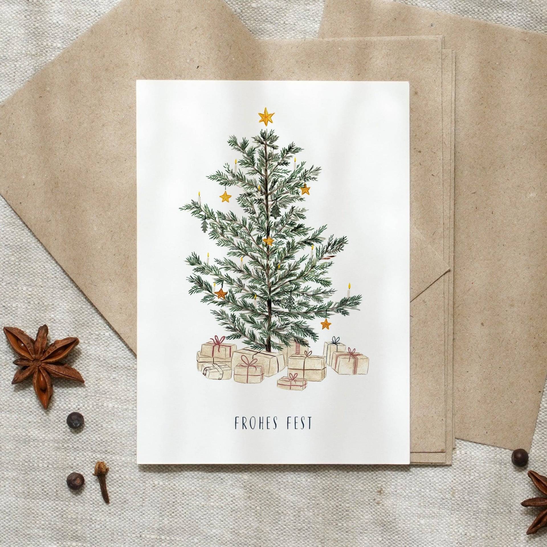 Weihnachtskarte Bescherung A6 | Postkarte Weihnachten Karte Aquarell Handgemalt Weihnachtskarten Set Weihnachtsgeschenk von LeoLaDouce