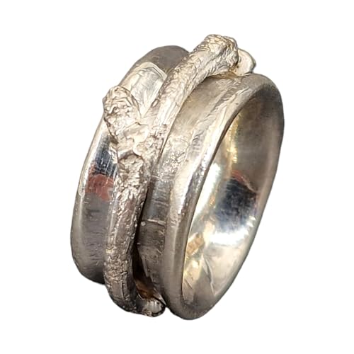 LeoLars-PABE 925er Silber Ast Design Spinner Ring Gr.54 (17,2), echter abgeformter Ast, 360° drehbar, Spielring, massiv, Natur, Unikat, Handarbeit von LeoLars-PABE