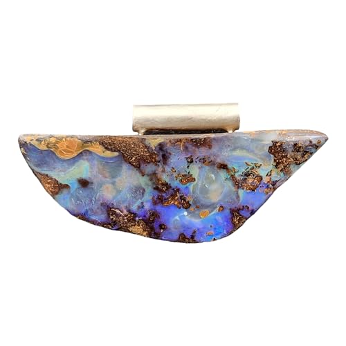 LeoLars-PABE Boulder Opal Design Anhänger mit 925er Silberrohr, Opal 20 x 56 x 8mm, Picture Stone, blau-grün-lila Opalfeuer, tolles Muster, Unikat, Handgeschliffen von LeoLars-PABE