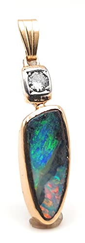 LeoLars-PABE GEM Boulder Opal Anhänger mit 0.25 ct. Brilliant aus 750 Gelbgold und Weißgold, Unikat, Handarbeit von LeoLars-PABE