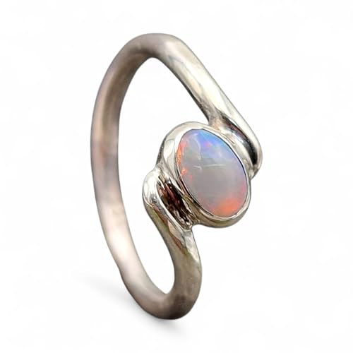LeoLars-PABE Lightning Ridge Opal Design Ring, Gr.53 (17), aus 925er Silber, Opal mit mehrfarbigem Opalfeuer, Unikat, Handarbeit von LeoLars-PABE