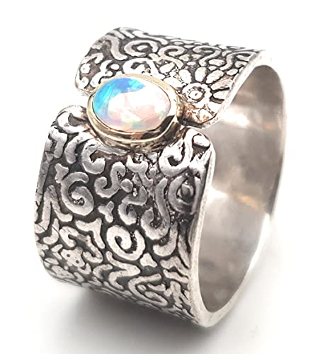 LeoLars-PABE Lightning Ridge Opal Design Ring, Gr.59 aus 925er Silber mit 585er Goldfassung, Unikat, Handarbeit von LeoLars-PABE