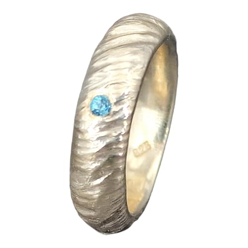 LeoLars-PABE Maritimer Blautopas Wellen Design Ring, Gr. 60 (19), aus 925er Silber, Blautopas Swiss Blue rund facettiert, Wellen Struktur, Unikat, Handarbeit von LeoLars-PABE