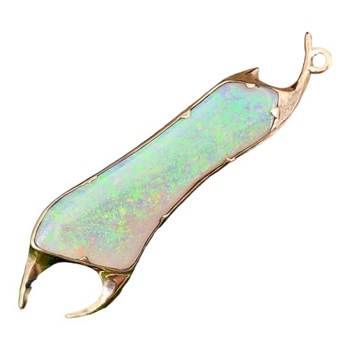 LeoLars-PABE Mintabie Opal Design Anhänger aus 585er Gelbgold, Opal mit brilliantem grünen Opalfeuer, anderer Blickwinkel Multicolor, Opal 39 x 13,5mm, Hochwertig, Unikat,Handarbeit von LeoLars-PABE